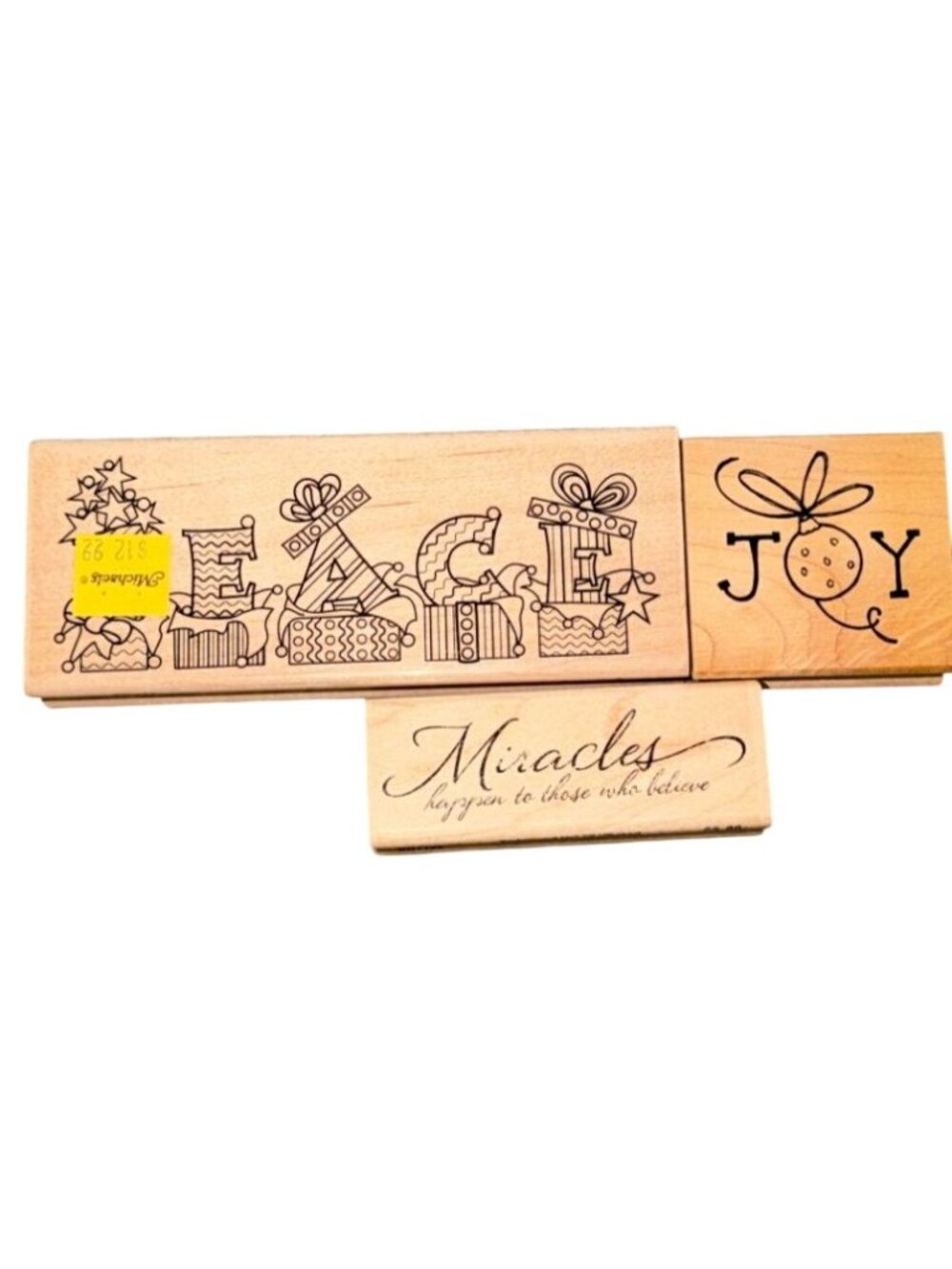 Christmas Wood Mounted Rubber Stamps Lot Peace, Joy, Miracles Holiday Crafting